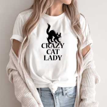 Unisex marškinėliai su spauda „Crazy cat Lady“