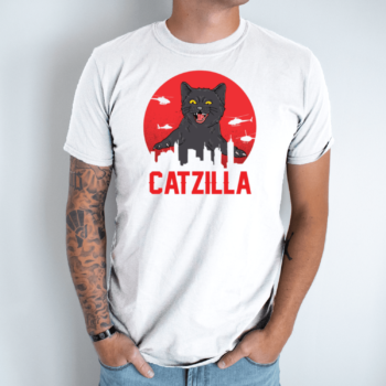 Unisex marškinėliai su spauda „Catzilla“