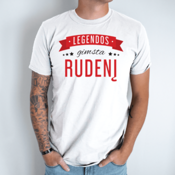 Unisex marškinėliai su spauda „Legendos gimsta rudenį“