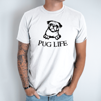 Unisex marškinėliai su spauda „Pug Life“