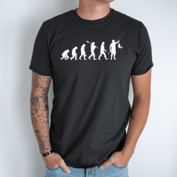 Unisex marškinėliai su spauda „Žvejo evoliucija“