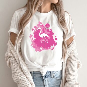 Unisex marškinėliai su spauda „Rožinis Flamingas“