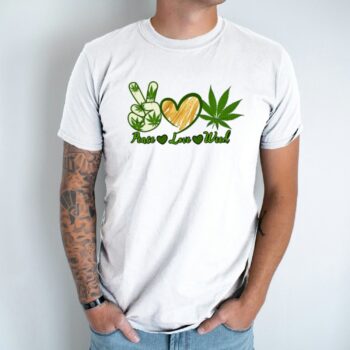 Unisex marškinėliai su spauda „Peace, Love, Weed“