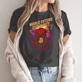 Unisex marškinėliai su spauda „Pasaulinė valiuta – Bitcoinas“