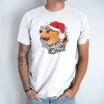 Unisex marškinėliai su spauda „Kalėdinis šuniukas“