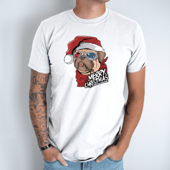 Unisex marškinėliai su spauda „Šuniukas Santa“