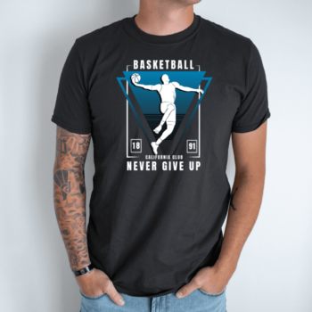 Unisex marškinėliai su spauda „Basketball never give up“