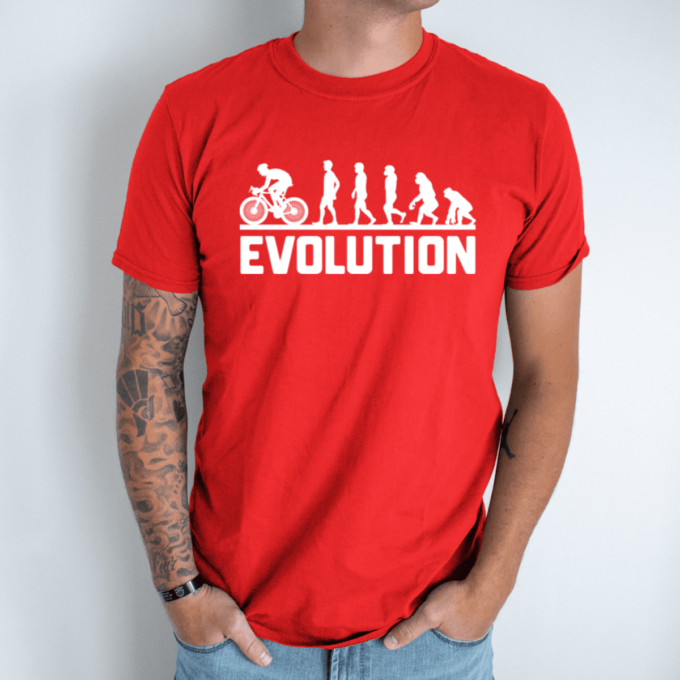 raudona-funny-evolution-bicycle-unisex-tshirt