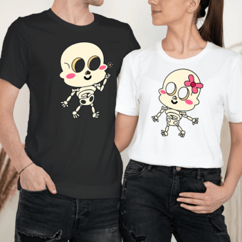 Unisex marškinėliai porai „Skeletų porelė“