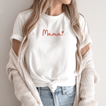 Siuvinėti unisex marškinėliai „Mama su širdele“