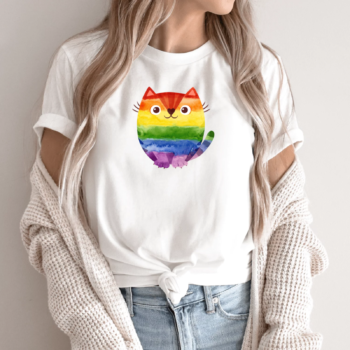 Unisex marškinėliai su spauda „LGBT katinėlis“