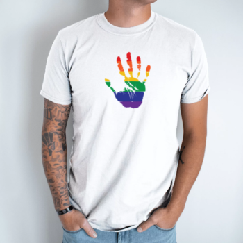 Unisex marškinėliai su spauda „Pride ranka“