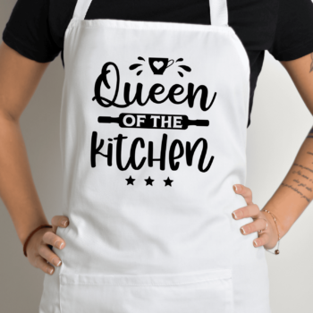 Balta prijuostė su spauda „Kitchen Queen“