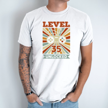 Unisex marškinėliai su spauda „Level 35“