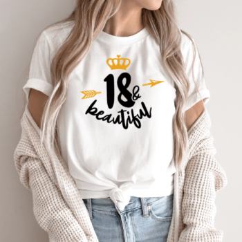Unisex marškinėliai su spauda „18 and beautiful“