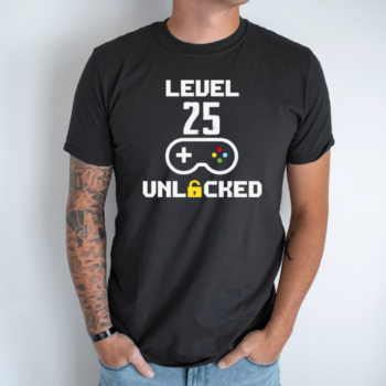 Unisex marškinėliai su spauda „Unlocked level 25“