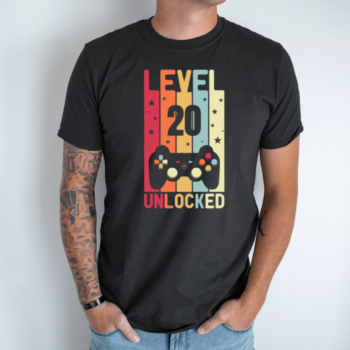 Unisex marškinėliai su spauda „Level 20 Unlocked“