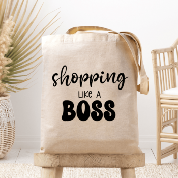 Medžiaginis maišelis su spauda „Shopping Like A Boss“