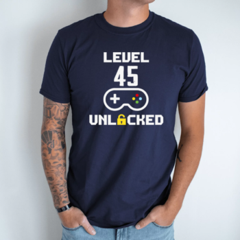 Unisex marškinėliai su spauda „Level 45 Unlocked“