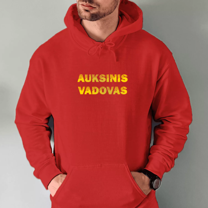 raudona-unisex-dzemperis-su-spauda-auksinis-vadovas