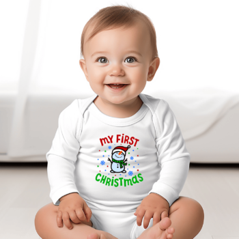 Vaikiškas bodžiukas ilgomis rankovėmis su spauda „First Christmas”
