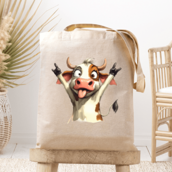 Medžiaginis maišelis su spauda „Karvė džiugauja“