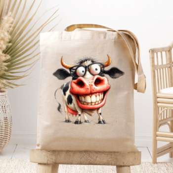 Medžiaginis maišelis su spauda „Pamišusi karvė“