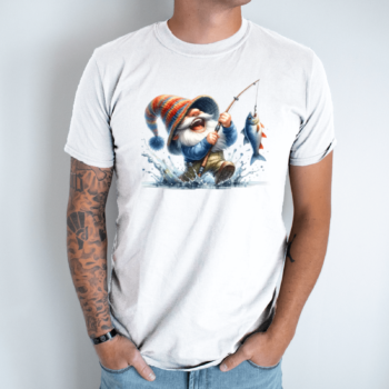 Unisex marškinėliai su spauda „Gnomas žvejoja“
