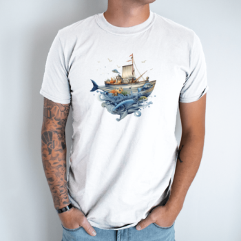 Unisex marškinėliai su spauda „Žvejo pasaulis“