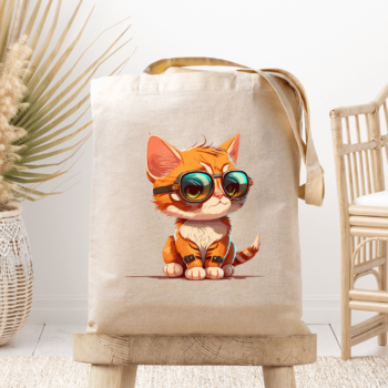 Medžiaginis maišelis su spauda „Katinas su akiniais“