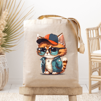 Medžiaginis maišelis su spauda „Katinas su kepurė“