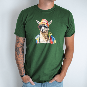 Unisex marškinėliai su spauda „Alpaka hipsteris“
