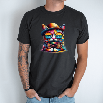 Unisex marškinėliai su spauda „Katinas hipsteris“