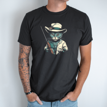 Unisex marškinėliai su spauda „Katinas žvejoja Panamoje“