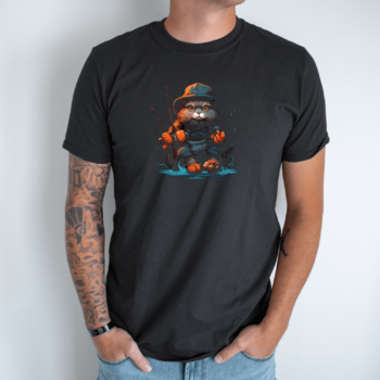 Unisex marškinėliai su spauda „Katinas žvejoja prie vandens“