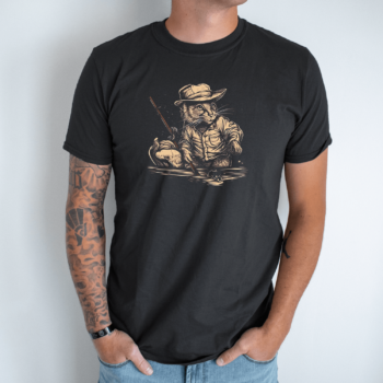 Unisex marškinėliai su spauda „Katinas žvejoja uoloje“