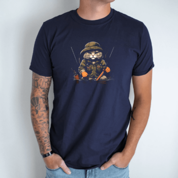 Unisex marškinėliai su spauda „Katinas žvejoja su apranga“