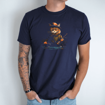 Unisex marškinėliai su spauda „Katinas žvejoja“