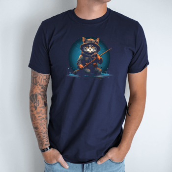 Unisex marškinėliai su spauda „Katinas žvejoja naktį“