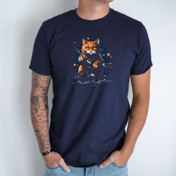 Unisex marškinėliai su spauda „Katinas žvejoja su burbulais“