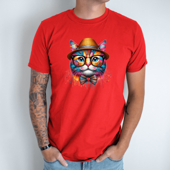 Unisex marškinėliai su spauda „Spalvotas katinas“