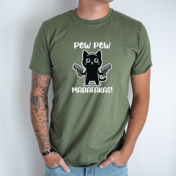 Unisex marškinėliai su spauda „Pew pew madafakas“