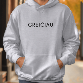 Unisex džemperis su spauda „Greičiau“