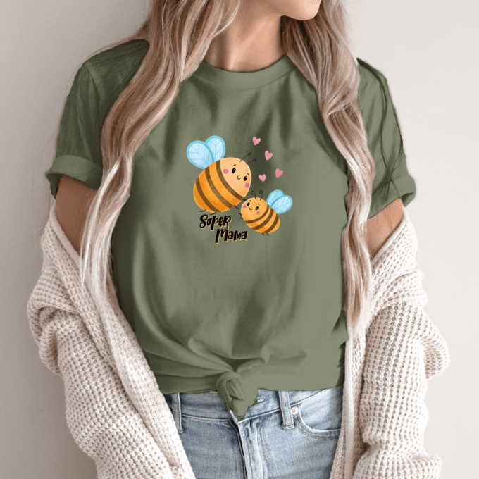 Unisex marškinėliai su spauda „Bee Super mama“ - Image 2