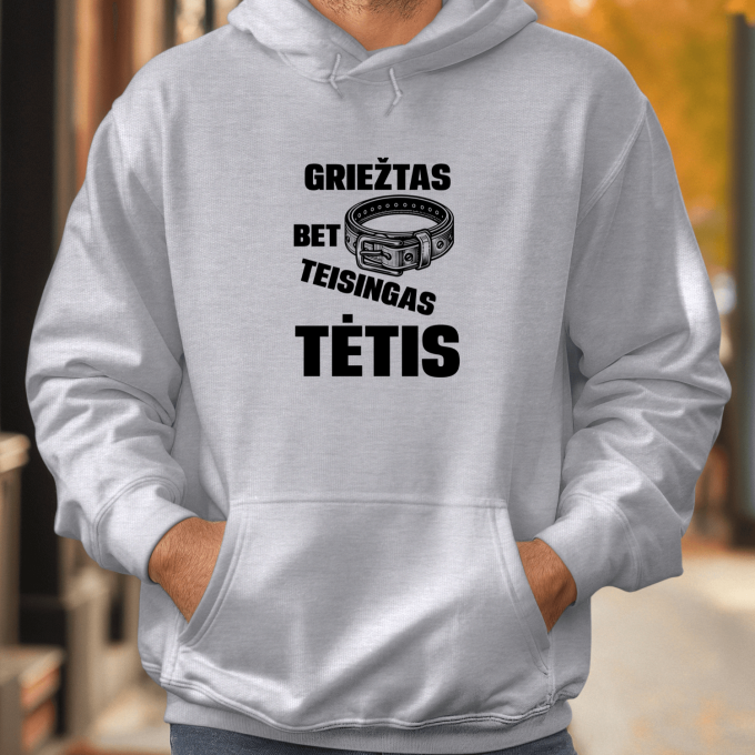 Unisex džemperis su spauda „Griežtas, bet teisingas tėtis“ - Image 2