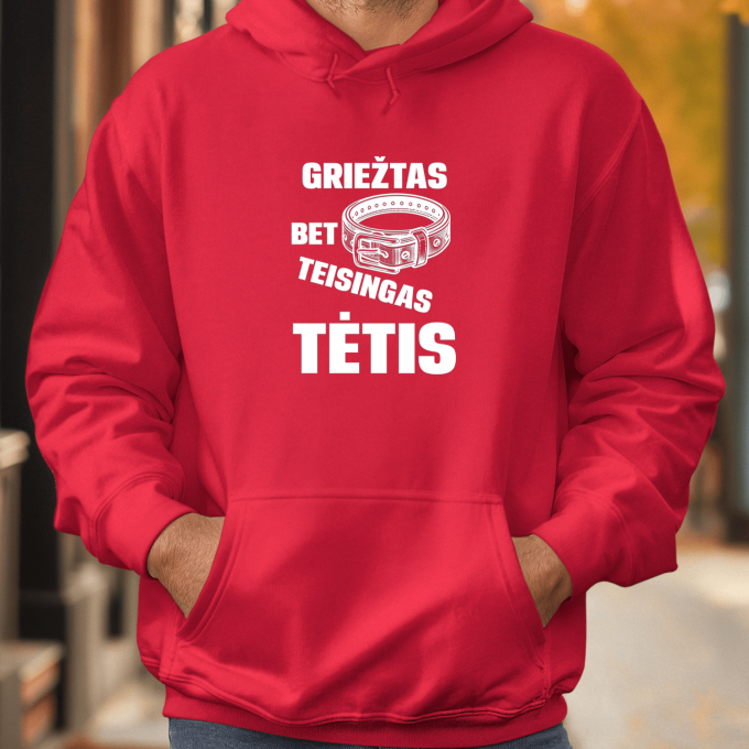 Unisex džemperis su spauda „Griežtas, bet teisingas tėtis“ - Image 4