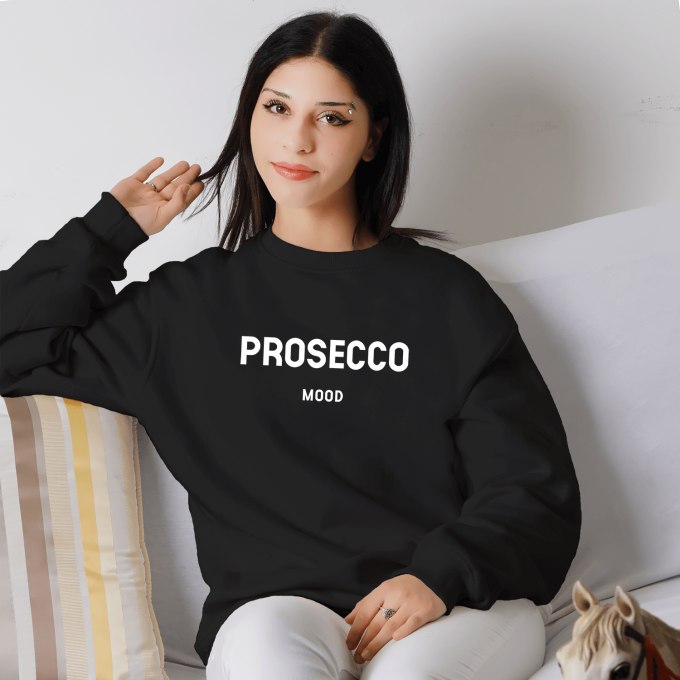 Unisex džemperis su spauda „Prosecco Mood“ be kapišono